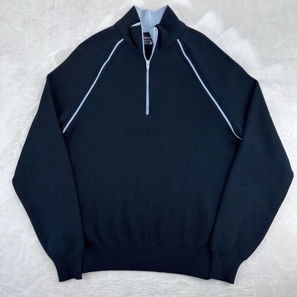 DEMETRE Sweater Mens Large Black 1/4 Zip 100% Wool LS Pullover Sweatshirt VTG - Picture 2 of 8
